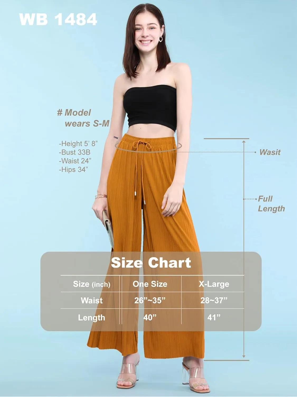 Made By Johnny Women's Pleated Wide Leg Palazzo Pants with Drawstring