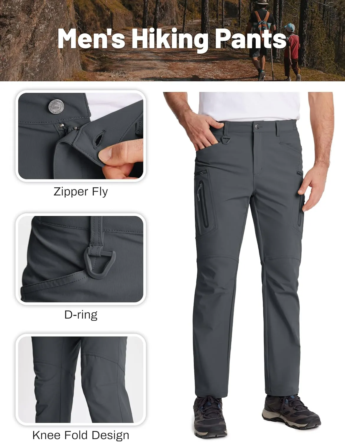 MAGCOMSEN Men's Tactical Pants Water Repellent 8 Pockets Ripstop Hiking Trousers Lightweight Work Pants
