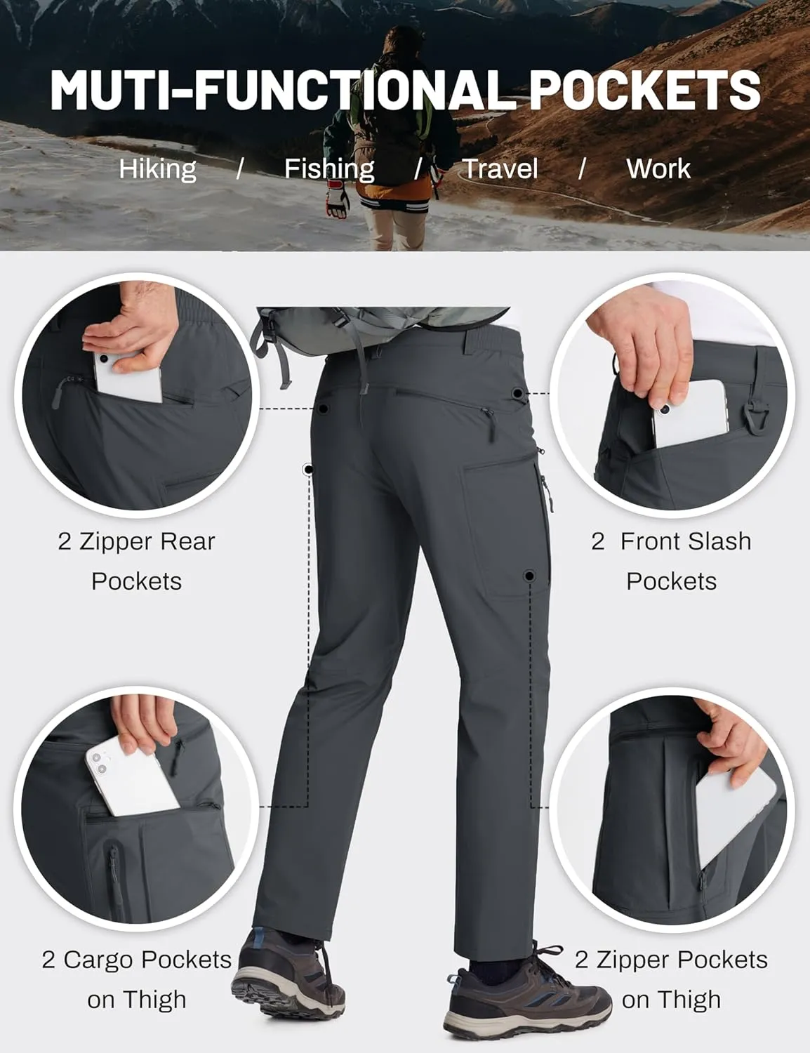MAGCOMSEN Men's Tactical Pants Water Repellent 8 Pockets Ripstop Hiking Trousers Lightweight Work Pants