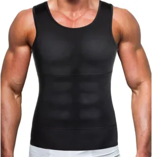 Men Compression Shirt Shapewear Slimming Body Shaper Vest Undershirt Weight Loss (Black-3X-Large