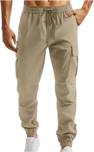 Men Joggers Pants with Pockets Slim Fit Baggy Chino Cinch Bottom Cargo Sweatpants Casual Workout Outdoor Sweat Pants
