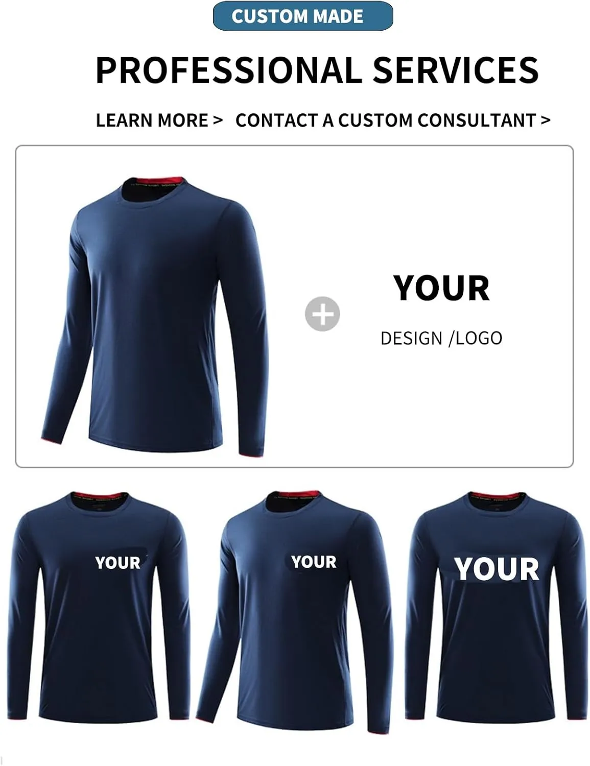 Men Shirts Quick Dry Athletic Long Sleeves for Men Crewneck Long Sleeves Top Workout Shirt Custom Your Design Print Your Logo