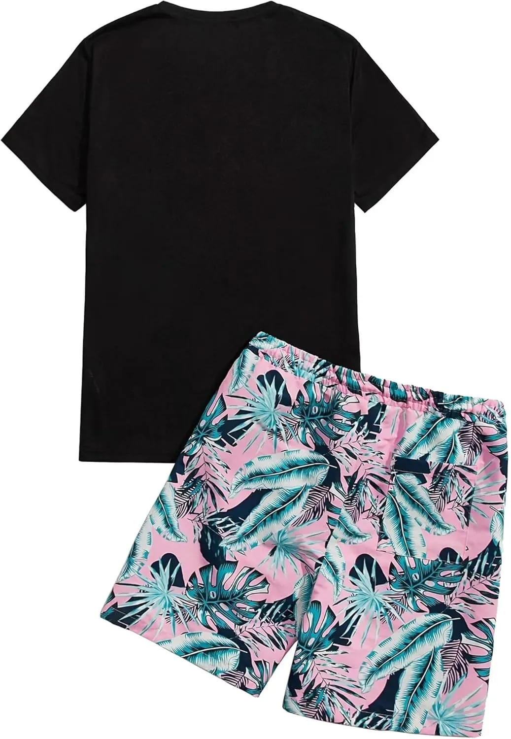 Mens 2 Piece Outfits Graphic Printed Matching Shirt and Shorts Set with Pocket Drawstring