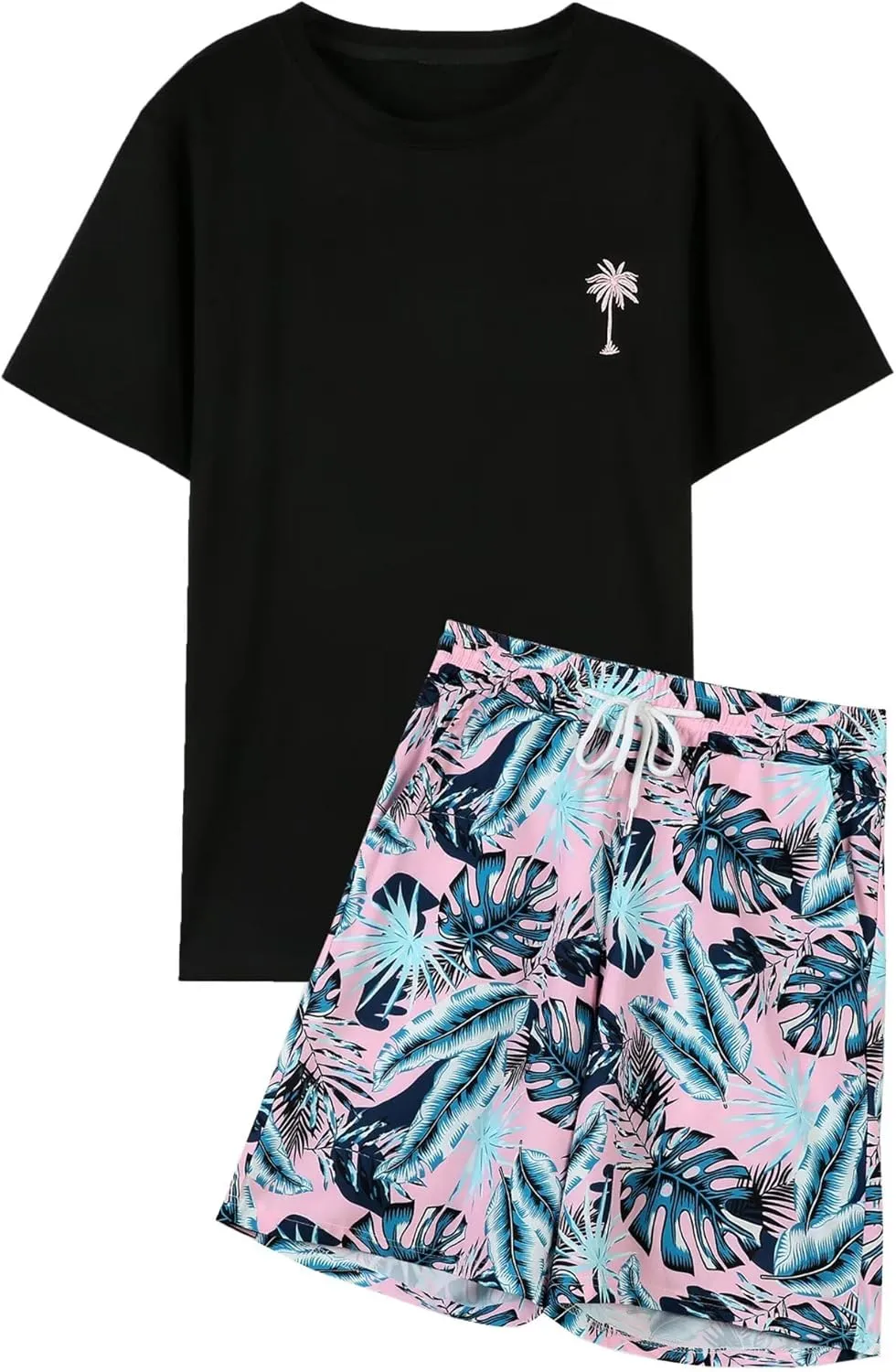 Mens 2 Piece Outfits Graphic Printed Matching Shirt and Shorts Set with Pocket Drawstring