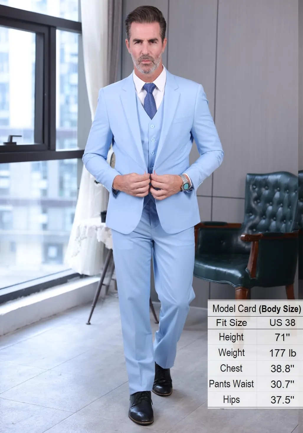 Men's 3 Piece Regualr Fit One Button Formal Business Men Suit Groomsman Tuxedos for Wedding(Blazer Vest Pant)