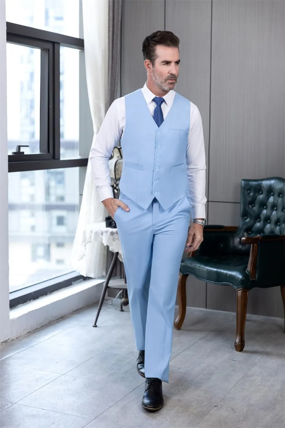 Men's 3 Piece Regualr Fit One Button Formal Business Men Suit Groomsman Tuxedos for Wedding(Blazer Vest Pant)