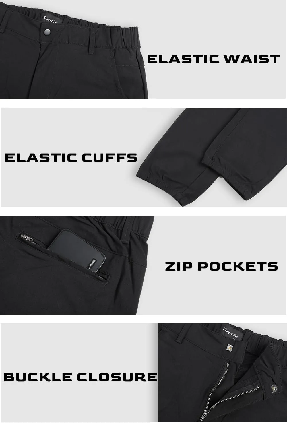 Men's 4-Way Stretch Slim Tapered Fit Golf Joggers -30" 28" 26" Inseam Nylon
