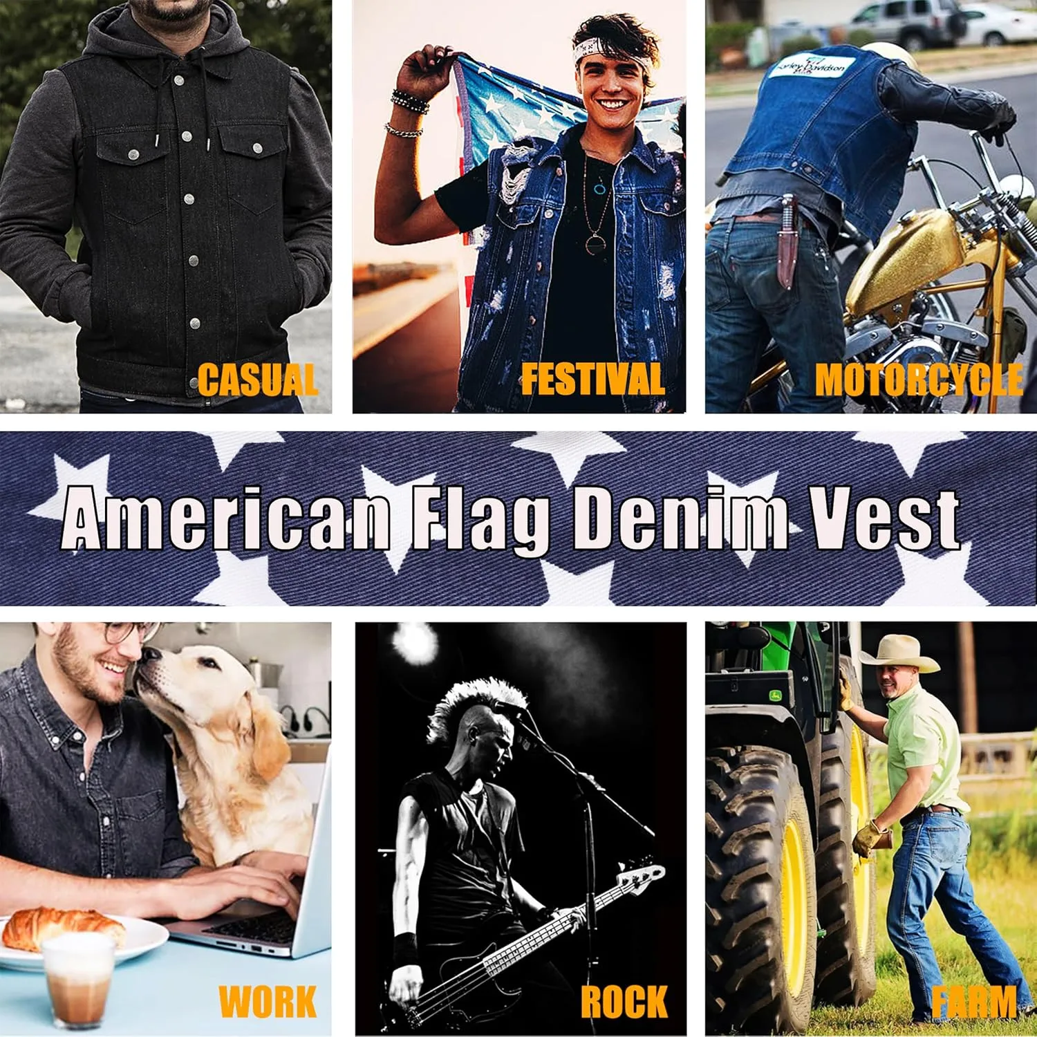 Men's American Flag Denim Vest Retro 4th of July Patriotic Sleeveless Jean Jacket Shirt Casual Loose Fit Lapel Vest