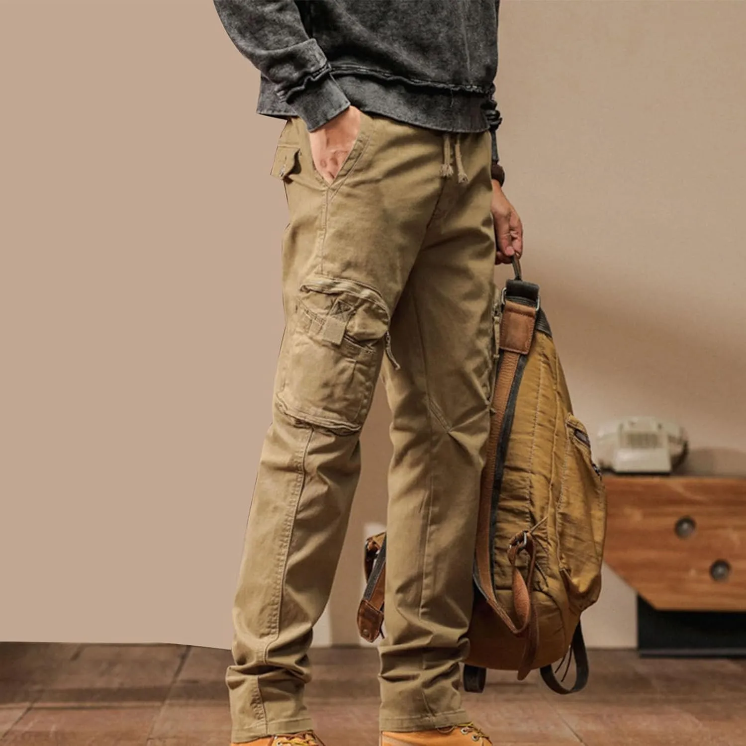 Men's Cargo Pants Outdoor Tactical Work Elastic Waist Pants for Men Slim Fit Athletic Hiking Fishing Travel Pants