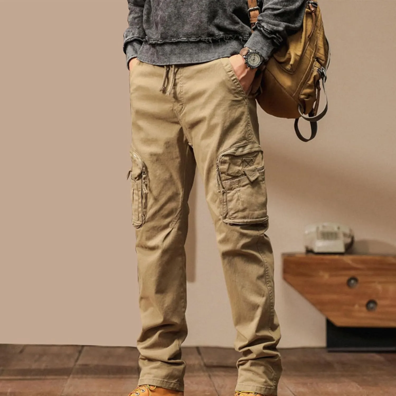 Men's Cargo Pants Outdoor Tactical Work Elastic Waist Pants for Men Slim Fit Athletic Hiking Fishing Travel Pants