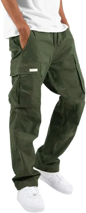 Mens Cargo Pants Twill Chino Pants Trousers Loose Fit Hiking Joggers Tapered Pants Athletic Sweatpants