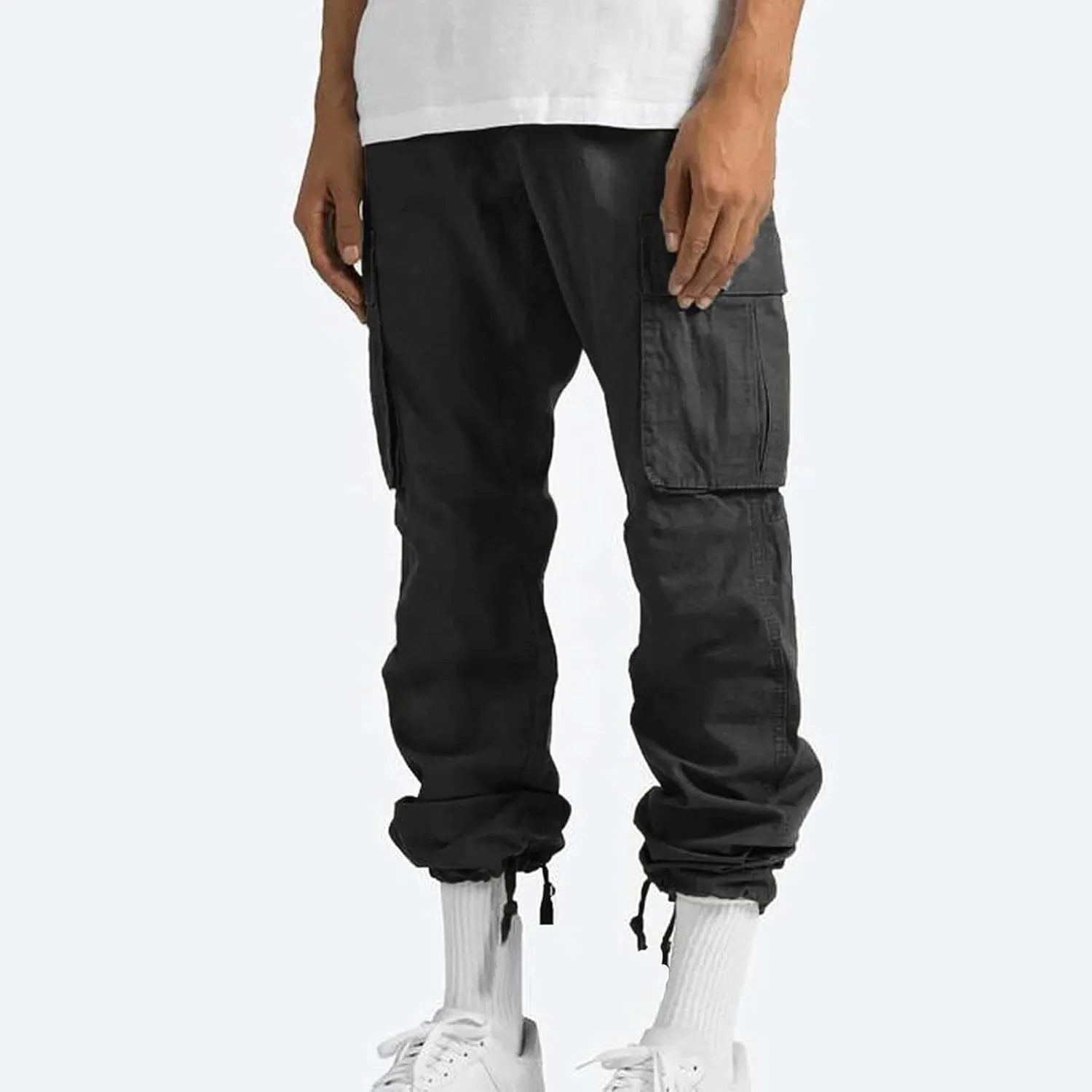 Mens Cargo Sweatpants Drawstring Waist Loose Fit Work Cargo Pants Casual Lightweight Straight Leg Pants with Pockets