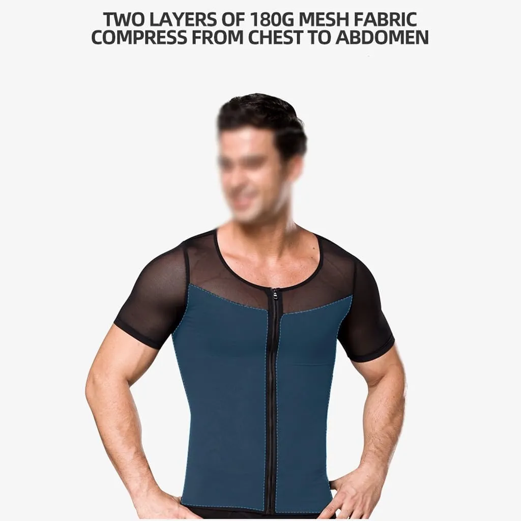 Men's Compression Tank Top Tummy Control Undershirts Slimming Body Shaper Muscle Vest Zipper Open Bust