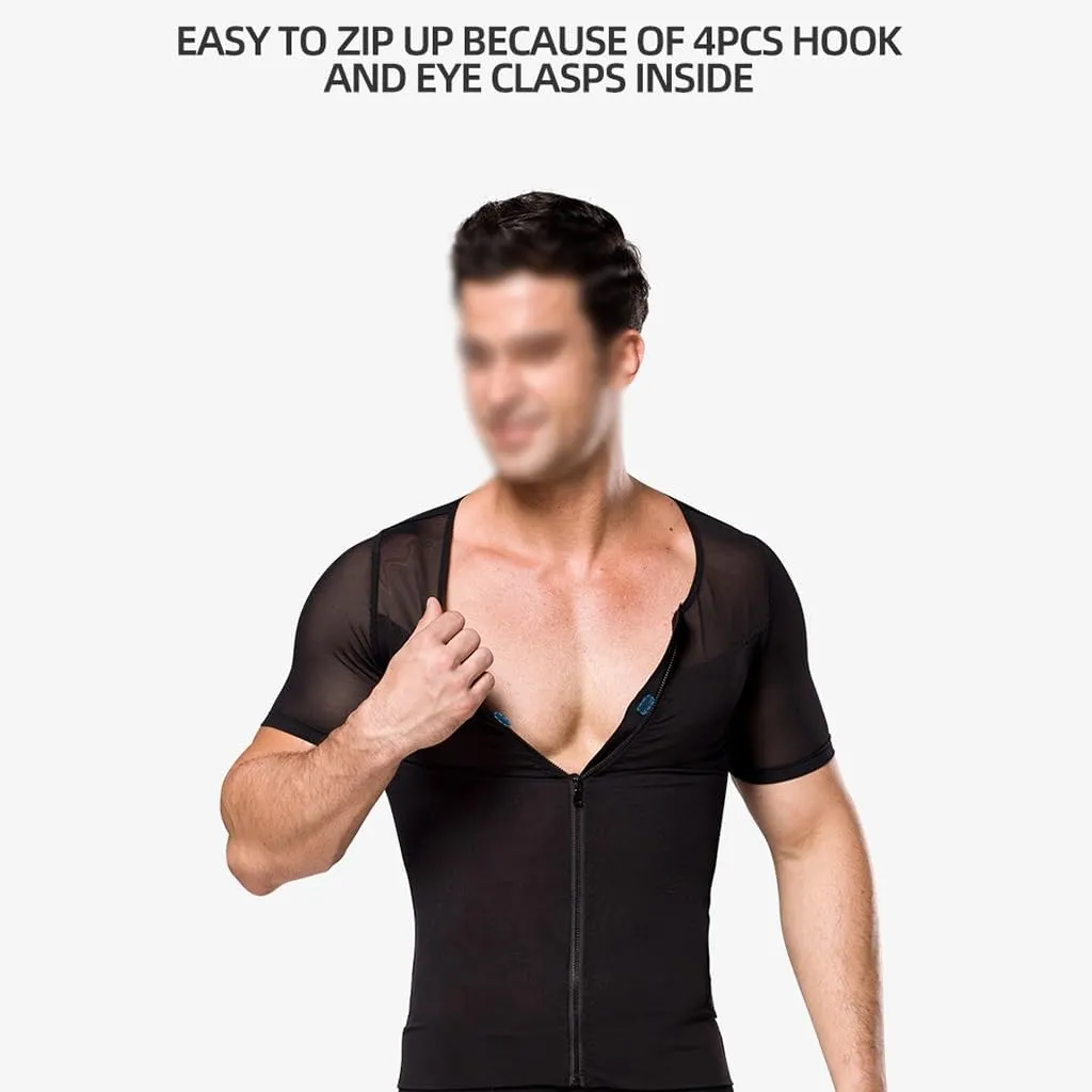 Men's Compression Tank Top Tummy Control Undershirts Slimming Body Shaper Muscle Vest Zipper Open Bust