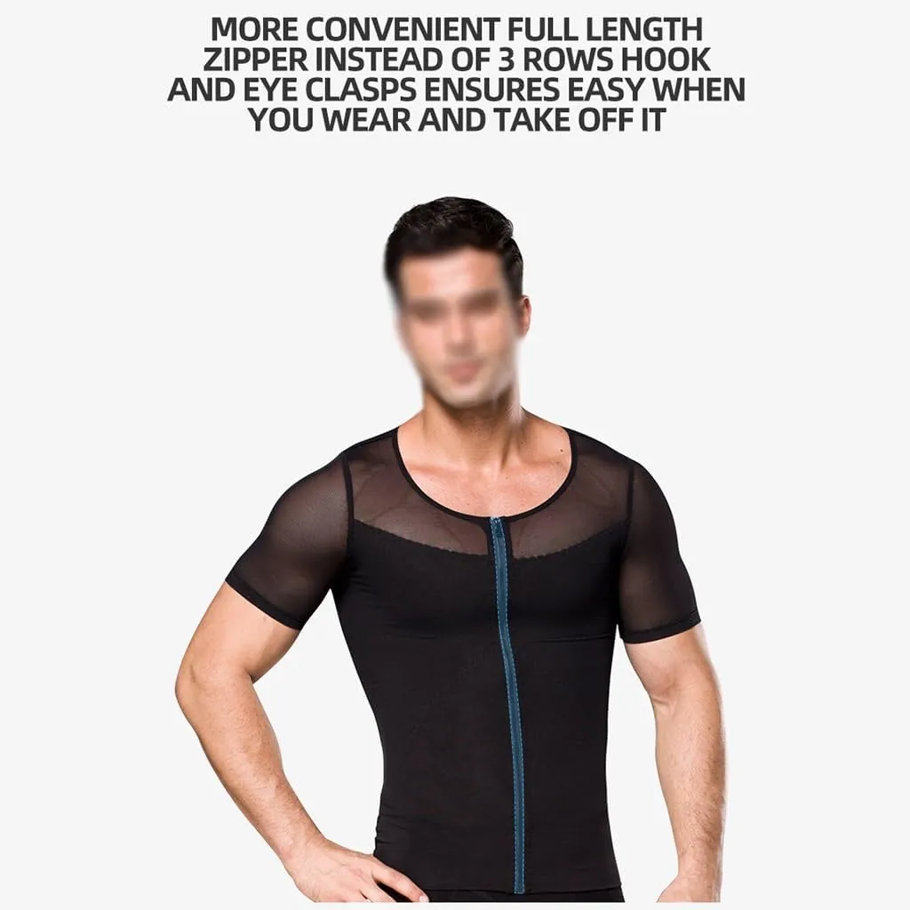 Men's Compression Tank Top Tummy Control Undershirts Slimming Body Shaper Muscle Vest Zipper Open Bust