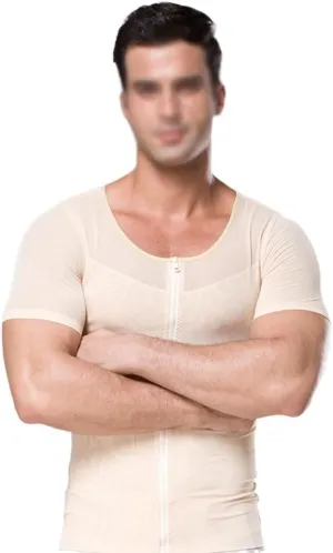 Men's Compression Tank Top Tummy Control Undershirts Slimming Body Shaper Muscle Vest Zipper Open Bust