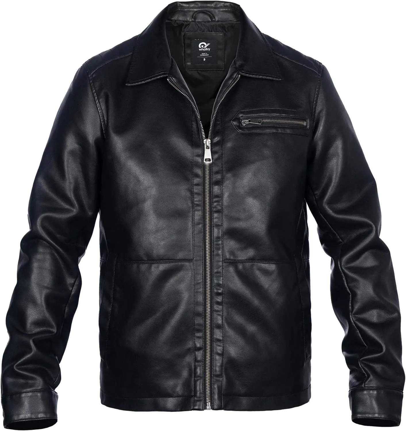 Mens Faux Leather Jacket, Padded Windbreaker, Motorcycle Biker Bomber Coat with Hood