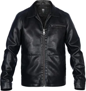 Mens Faux Leather Jacket, Padded Windbreaker, Motorcycle Biker Bomber Coat with Hood