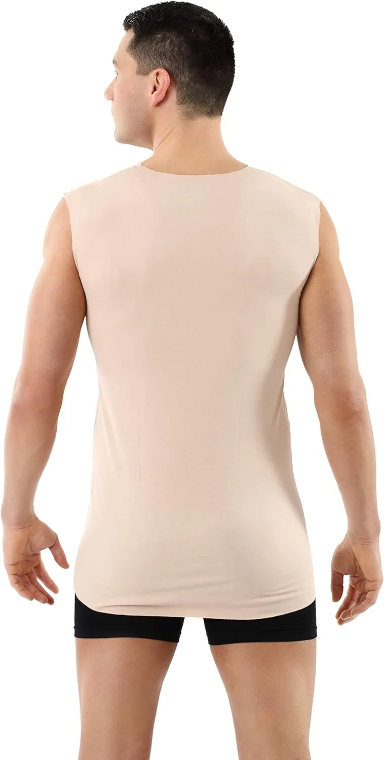 Men's Laser Cut Invisible Seamless v-Neck Undershirt Sleeveless Stretch Cotton Nude Beige