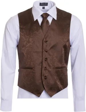 Men's Premium Paisley Vest Neck Tie Pocket Square Set Paisley Vest for Suits and Tuxedos-Many Colors