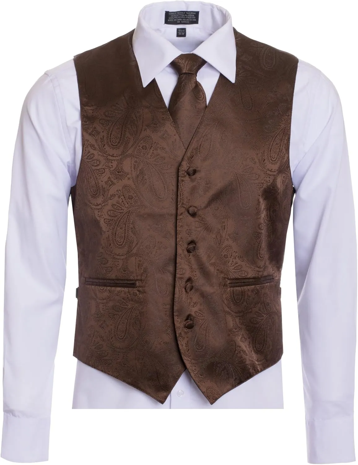 Men's Premium Paisley Vest Neck Tie Pocket Square Set Paisley Vest for Suits and Tuxedos-Many Colors