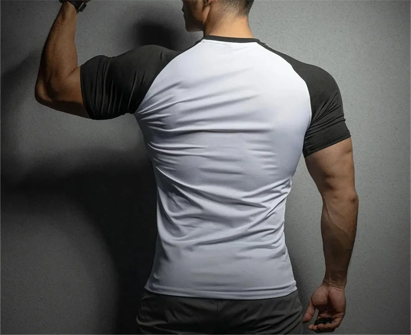 Mens Quick Dry Running T Shirt Elastic Short Sleeve Solid Color Gym Training Top Leisure Sportswear
