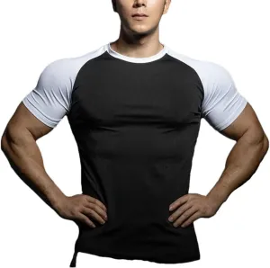 Mens Quick Dry Running T Shirt Elastic Short Sleeve Solid Color Gym Training Top Leisure Sportswear