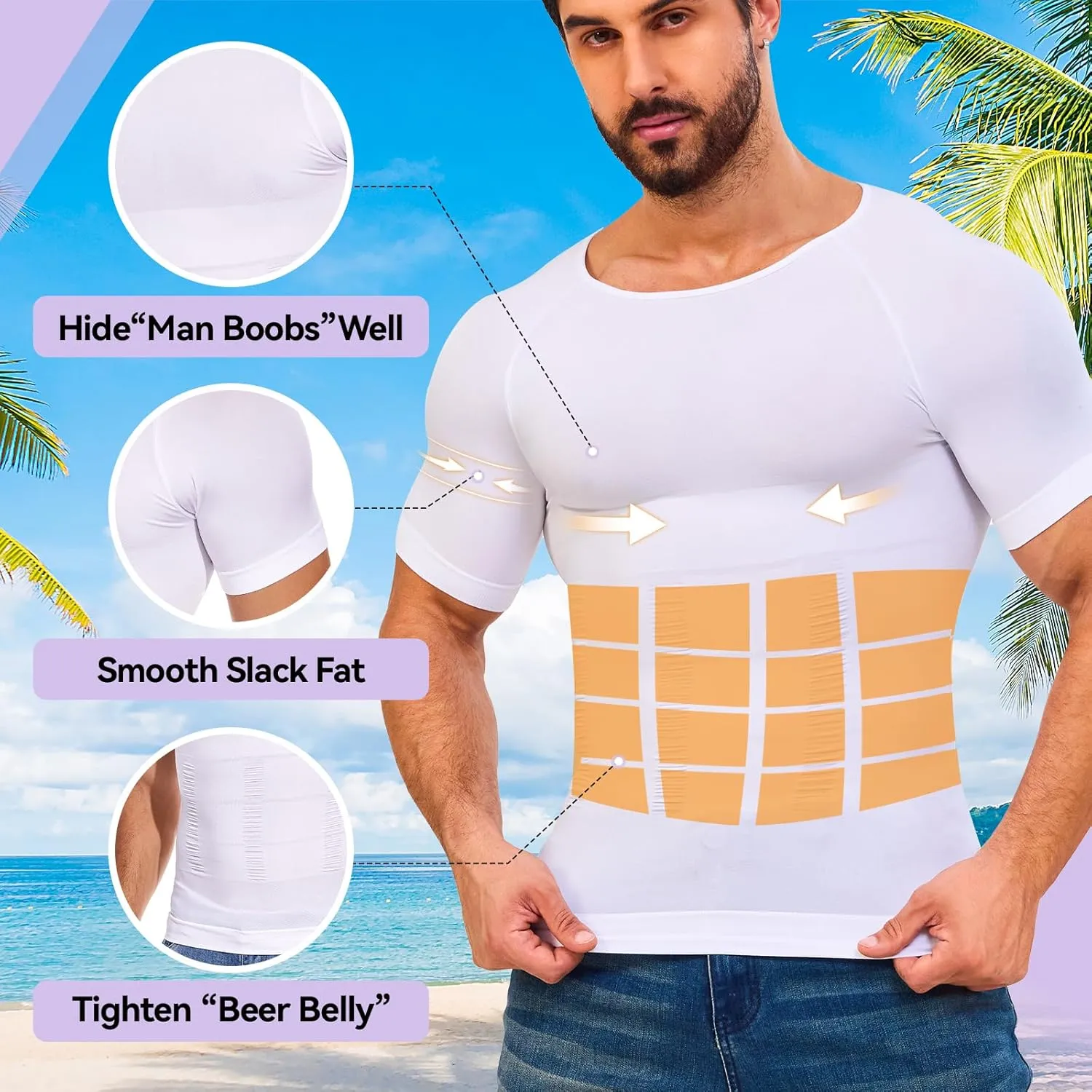 Mens Shapewear Body Shaper Slimming Mens Compression Shirt Tummy Control Undershirt Gynecomastia Abs Abdomen Tops