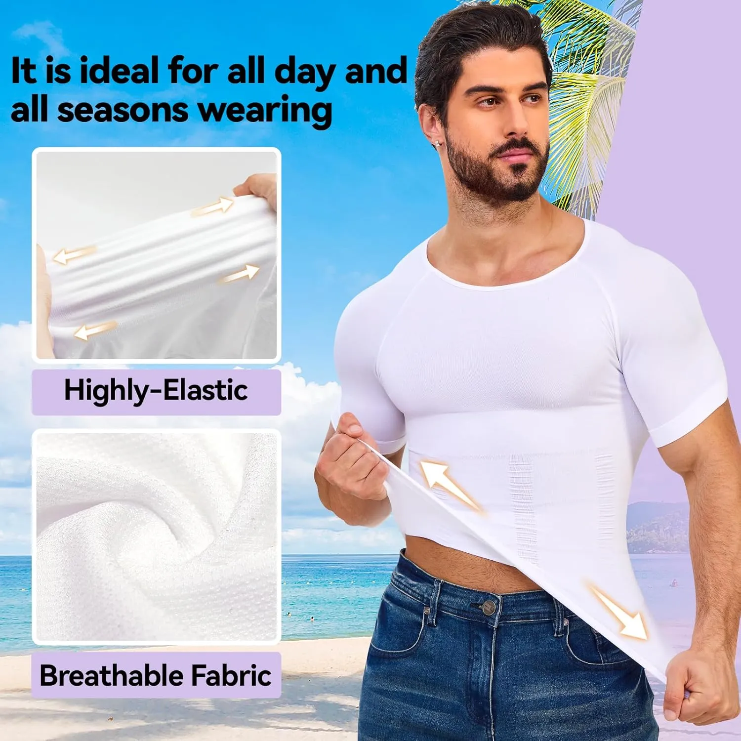 Mens Shapewear Body Shaper Slimming Mens Compression Shirt Tummy Control Undershirt Gynecomastia Abs Abdomen Tops