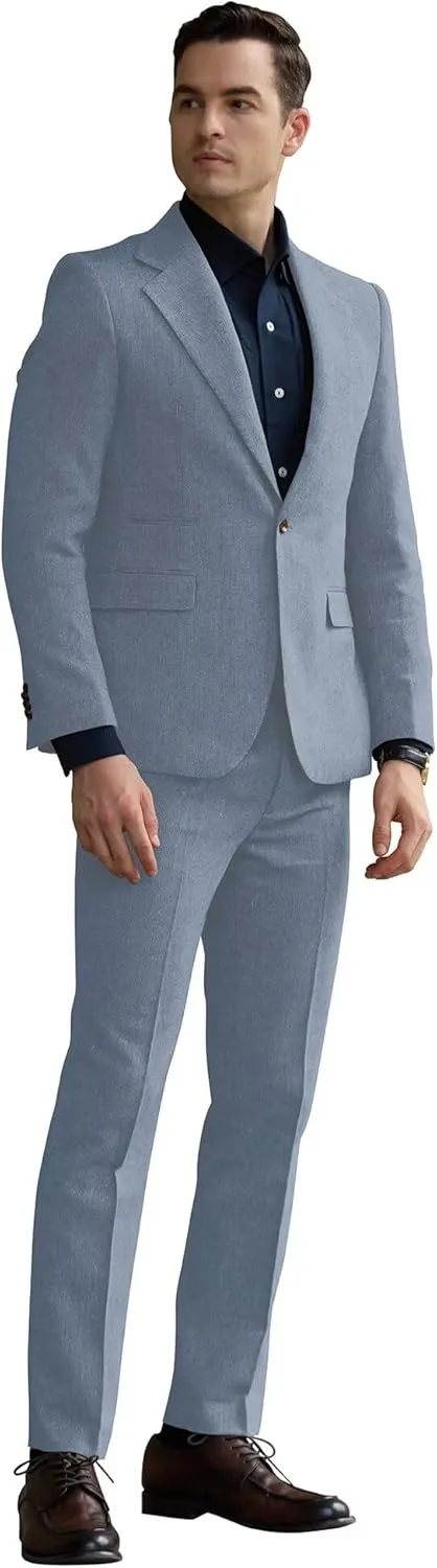 Mens Slim Fit Suit 2 Piece Tweed Suit for Men One Button Formal Wedding Prom Tuxedo Suits Jacket Pants Set