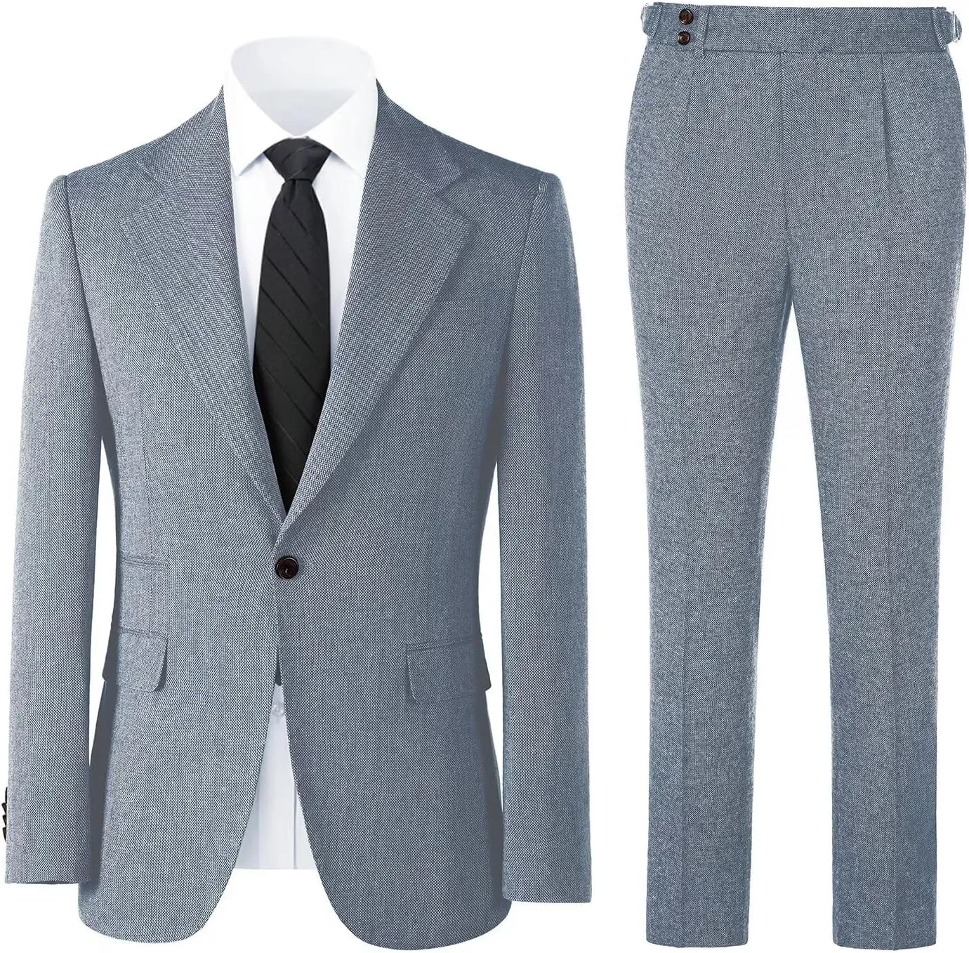Mens Slim Fit Suit 2 Piece Tweed Suit for Men One Button Formal Wedding Prom Tuxedo Suits Jacket Pants Set