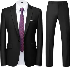 Mens Suits 2 Piece Slim Fit Tuxedo Suit for Men One Button Single Breasted Wedding Casual Business Blazer Jacket Pants Suit