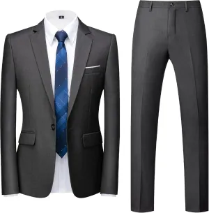 Mens Suits 2 Piece Slim Fit Tuxedo Suit for Men One Button Single Breasted Wedding Casual Business Blazer Jacket Pants Suit