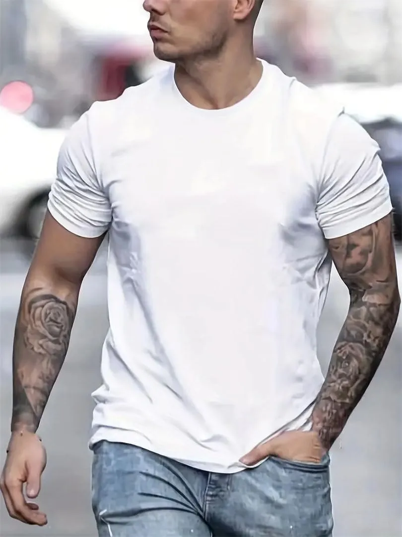 Men's Summer Loose Size Cotton T-Shirt Slim Fit Casual Round Neck Short Sleeve Top