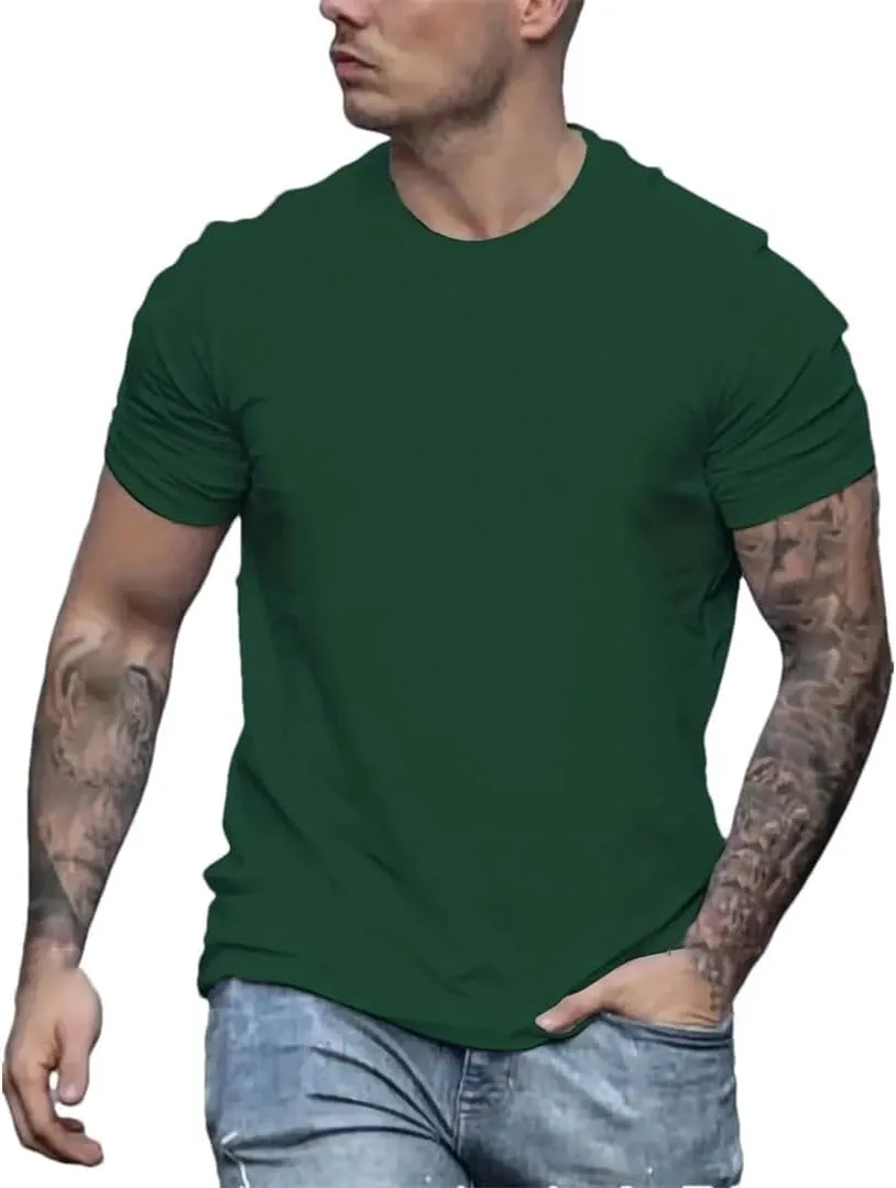 Men's Summer Loose Size Cotton T-Shirt Slim Fit Casual Round Neck Short Sleeve Top