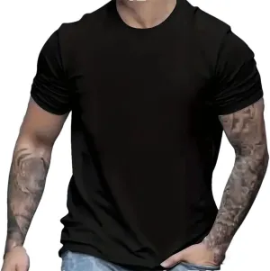 Men's Summer Loose Size Cotton T-Shirt Slim Fit Casual Round Neck Short Sleeve Top