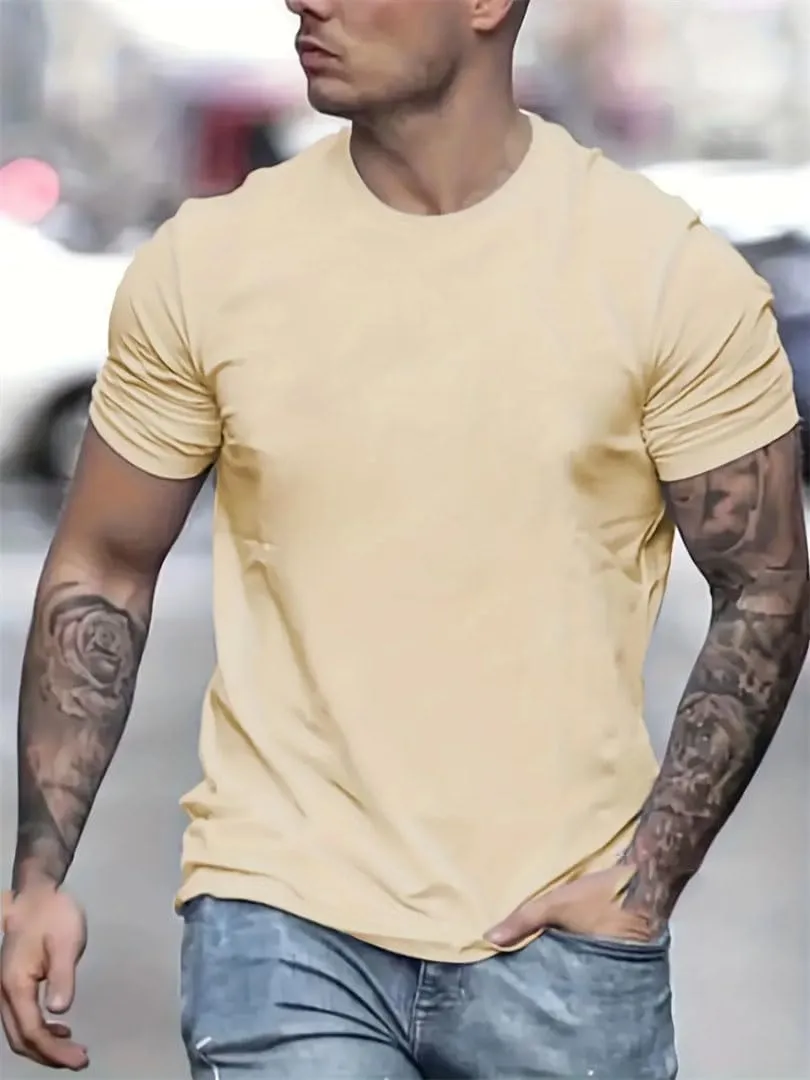 Men's Summer Loose Size Cotton T-Shirt Slim Fit Casual Round Neck Short Sleeve Top