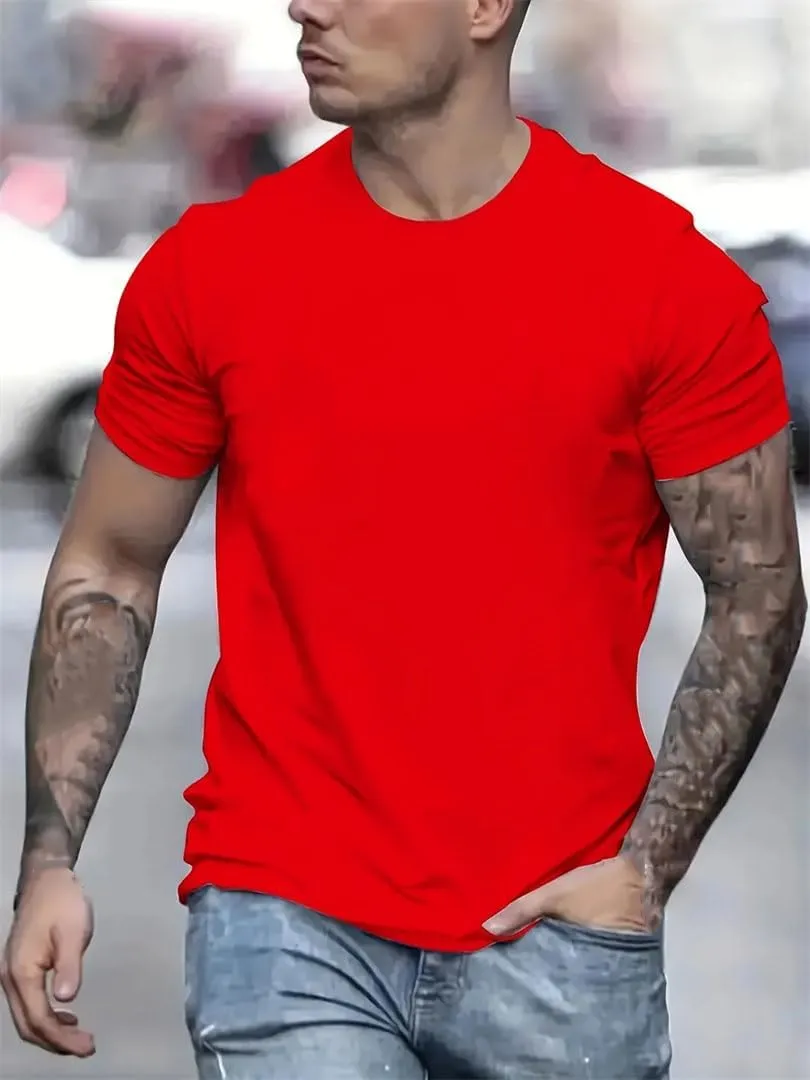 Men's Summer Loose Size Cotton T-Shirt Slim Fit Casual Round Neck Short Sleeve Top