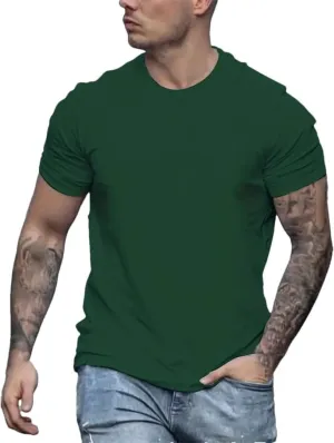 Men's Summer Loose Size Cotton T-Shirt Slim Fit Casual Round Neck Short Sleeve Top