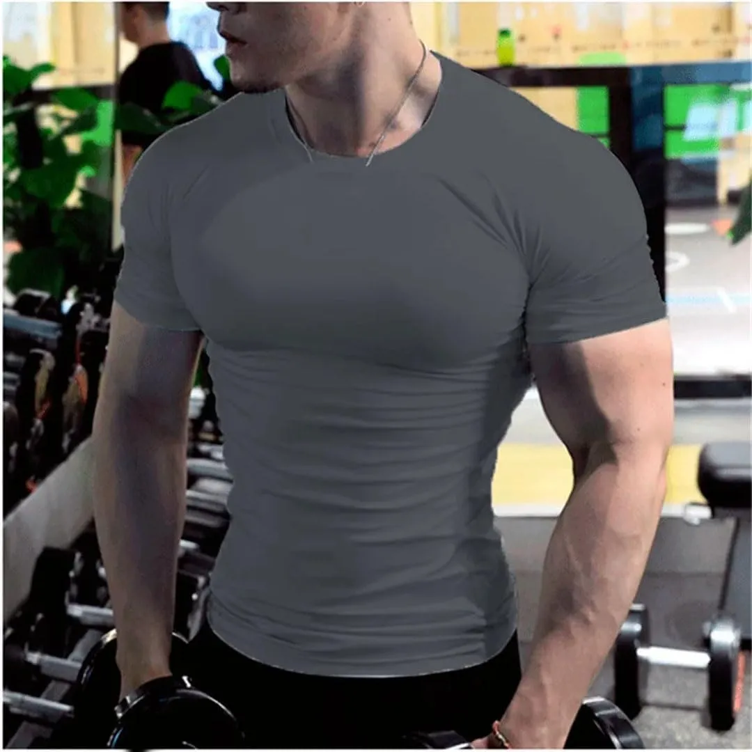 Mens Summer Running T Shirt Short Sleeve Quick Dry Gym Fitness Top Bodybuilding Soccer Football Shirt