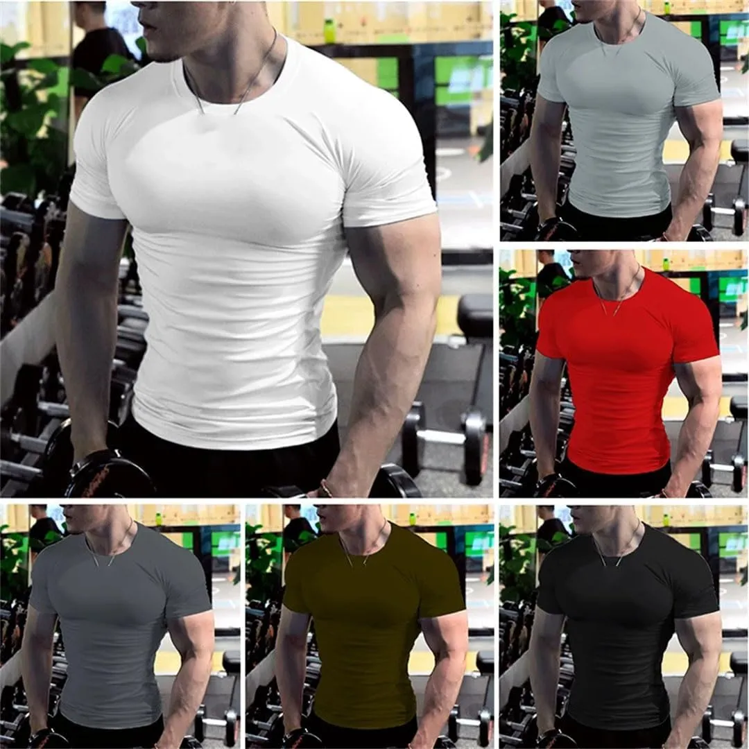 Mens Summer Running T Shirt Short Sleeve Quick Dry Gym Fitness Top Bodybuilding Soccer Football Shirt