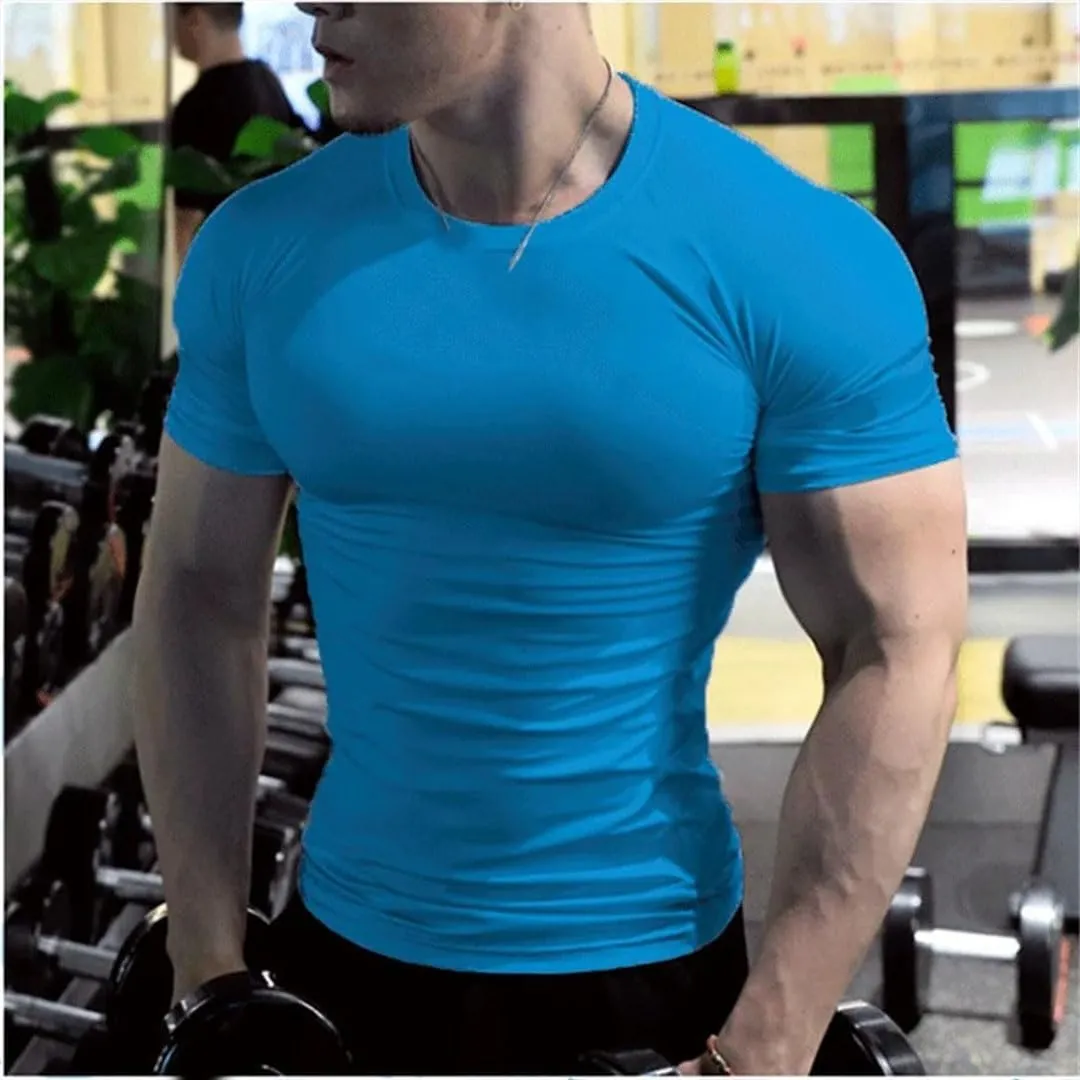 Mens Summer Running T Shirt Short Sleeve Quick Dry Gym Fitness Top Bodybuilding Soccer Football Shirt