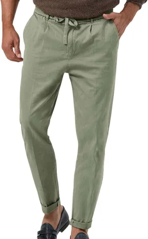 Mens Tapered Pants Casual Linen Pants Elastic Waist Slim Fit Beach Yoga Business Lightweight Cotton Trousers with Pockets