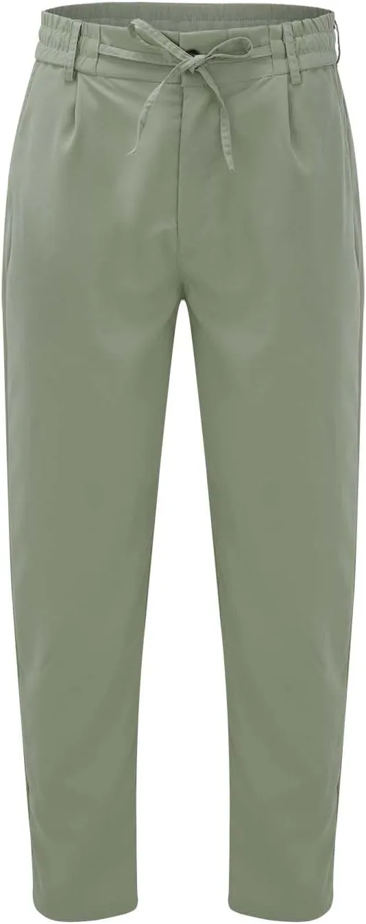 Mens Tapered Pants Casual Linen Pants Elastic Waist Slim Fit Beach Yoga Business Lightweight Cotton Trousers with Pockets