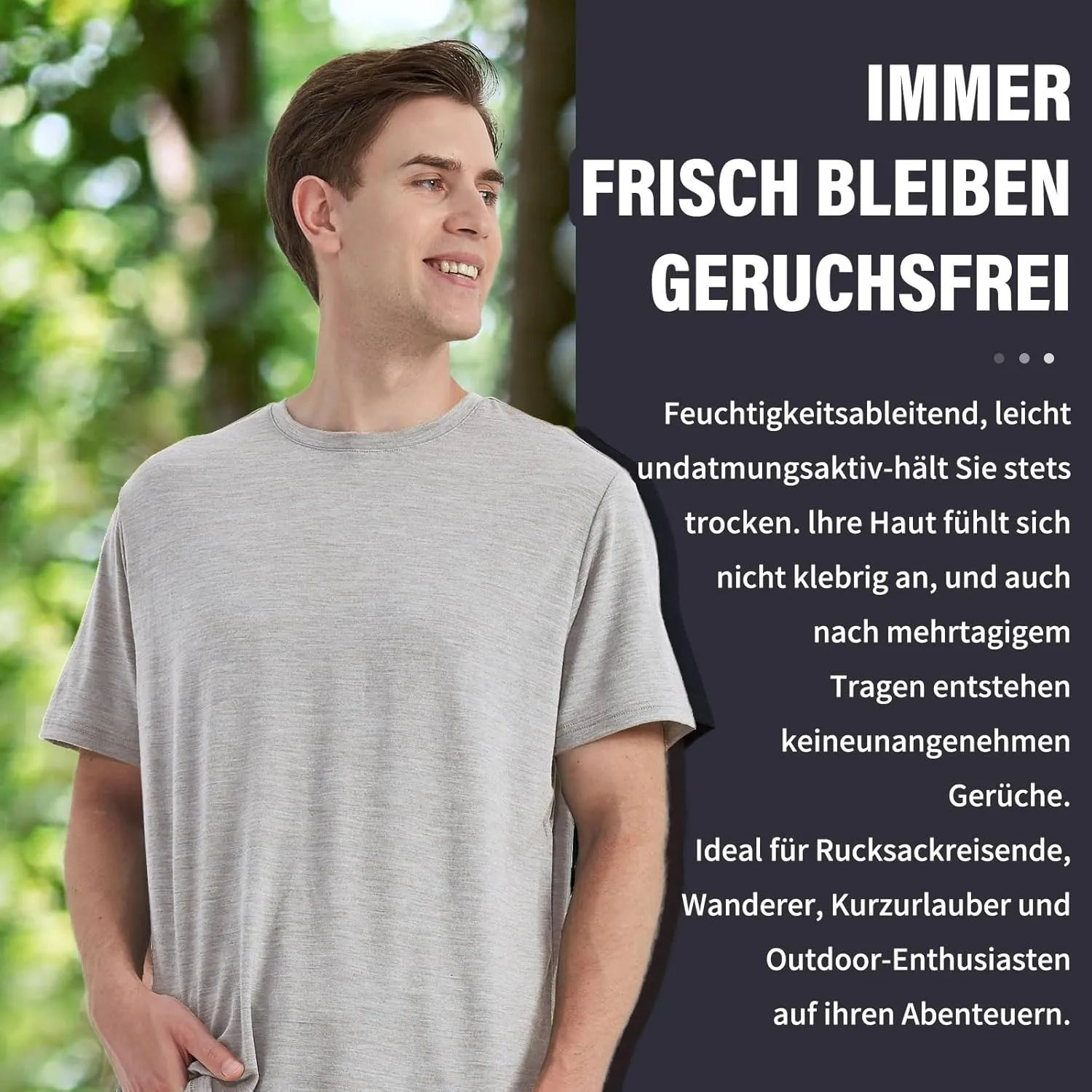 Merino Protect 100% Merino Wool T-Shirt for Men Short Sleeve Slim Fit Undershirt Soft Lightweight Tee Shirt for Travel Hiking
