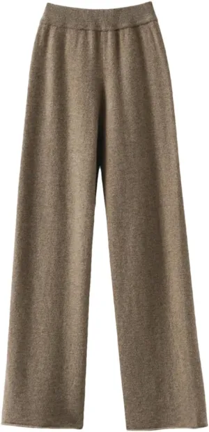 Merino Wool Wide Leg Pants for Women Spring High Waist Elastic Casual Trousers