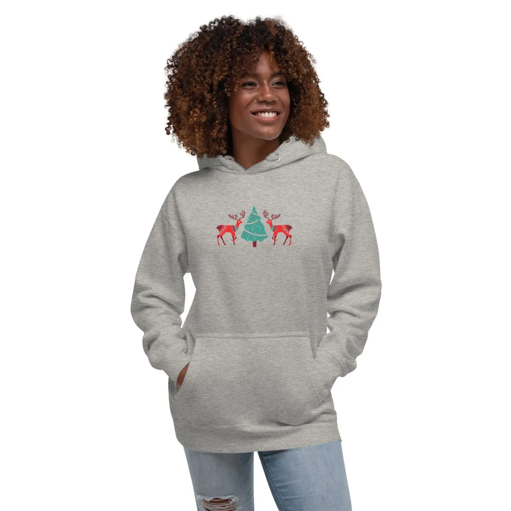 Merry Reindeer Tree Unisex Hoodie