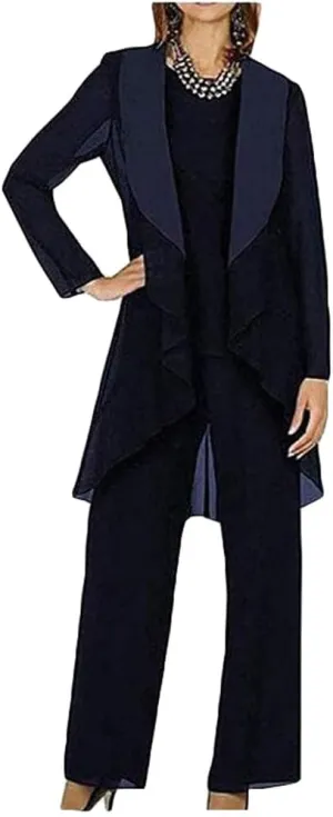 Mi Bo Tong 3 PC Chiffon Mother's Outfit Pants Suits for Wedding Plus Size Women's Evening Gowns Dress Suit
