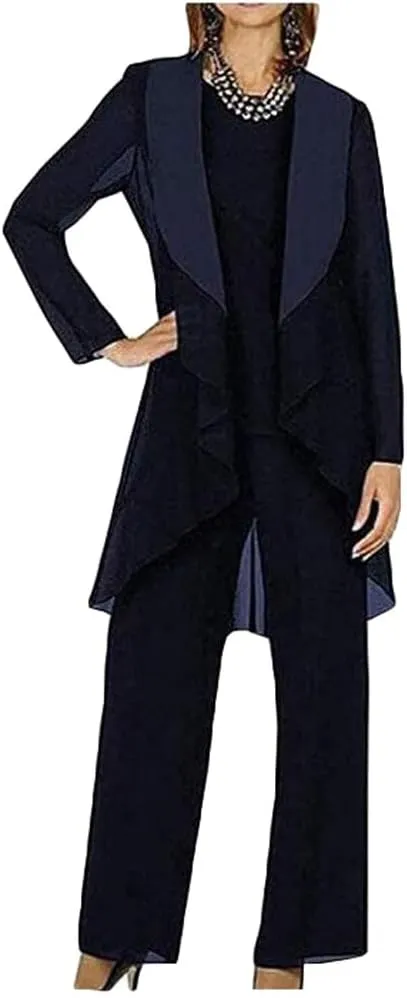Mi Bo Tong 3 PC Chiffon Mother's Outfit Pants Suits for Wedding Plus Size Women's Evening Gowns Dress Suit