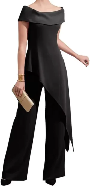 Mother of The Bride Pantsuits for Wedding Off Shoulder Chiffon Prom Cocktail Outfit